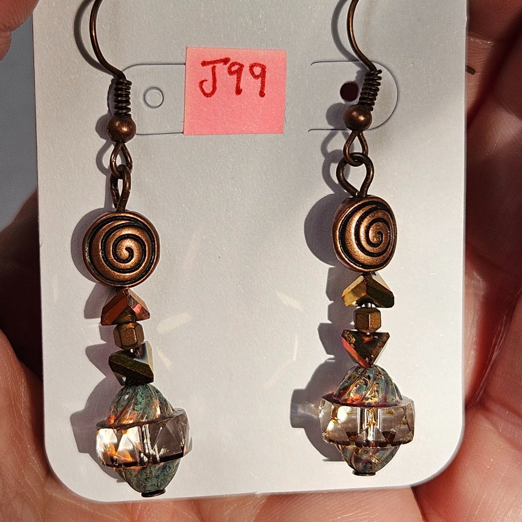J99 Handmade Beaded Brass And Bronze Dangle Earrings Featuring Vintage Beads
